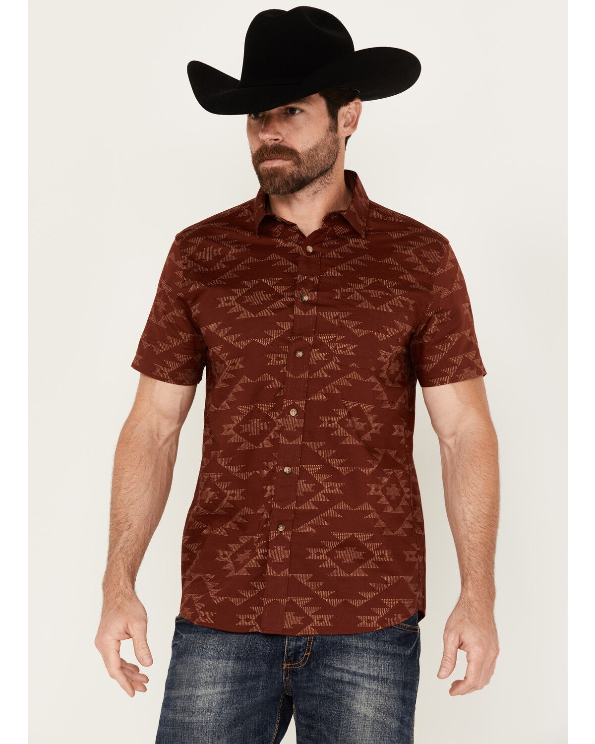Image #1 - Pendleton Men's Shoreline Tonal Multicolor Print Short Sleeve Button-Down Shirt, Red, hi-res
