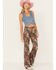 Image #1 - Wrangler Women's Bloom Print Wanderer Flare Jeans, Dark Brown, hi-res