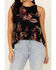 Image #3 - Patrons Of Peace Women's Floral Print Ruffle Trim Tank Top, Black, hi-res