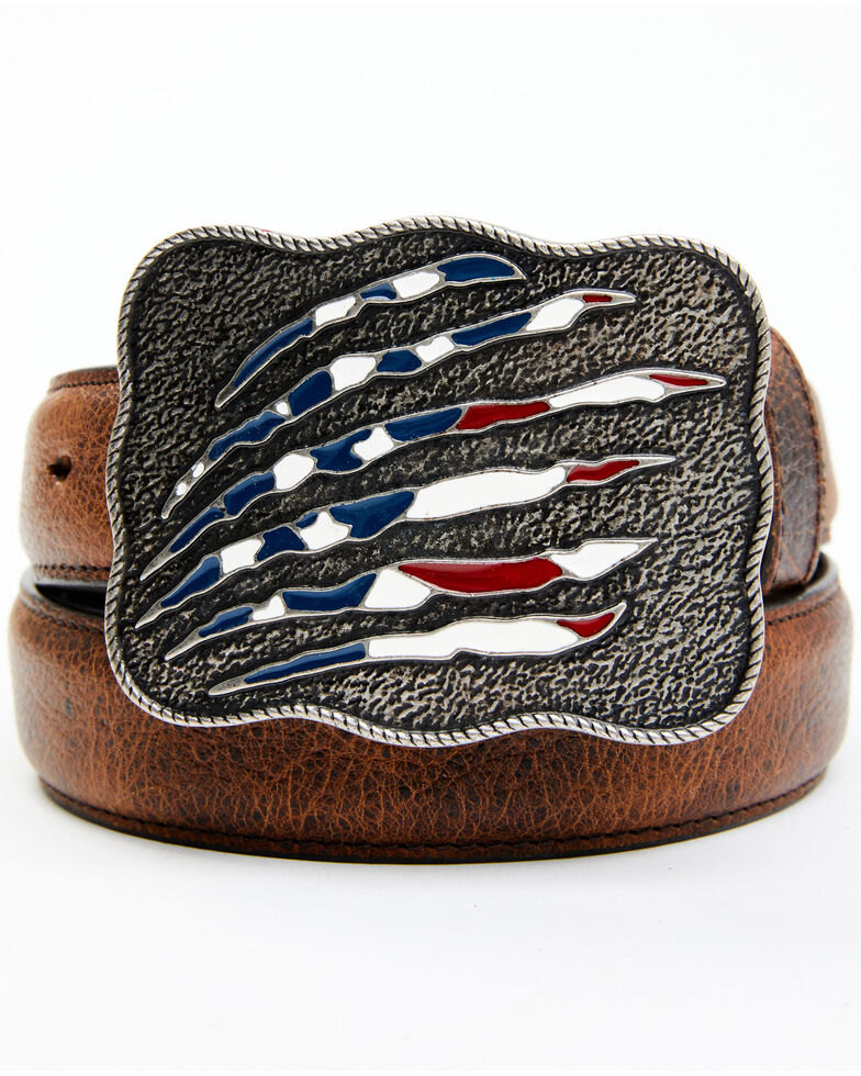 Cody James Boys' American Slash Rectangular Buckle Belt, Brown, hi-res