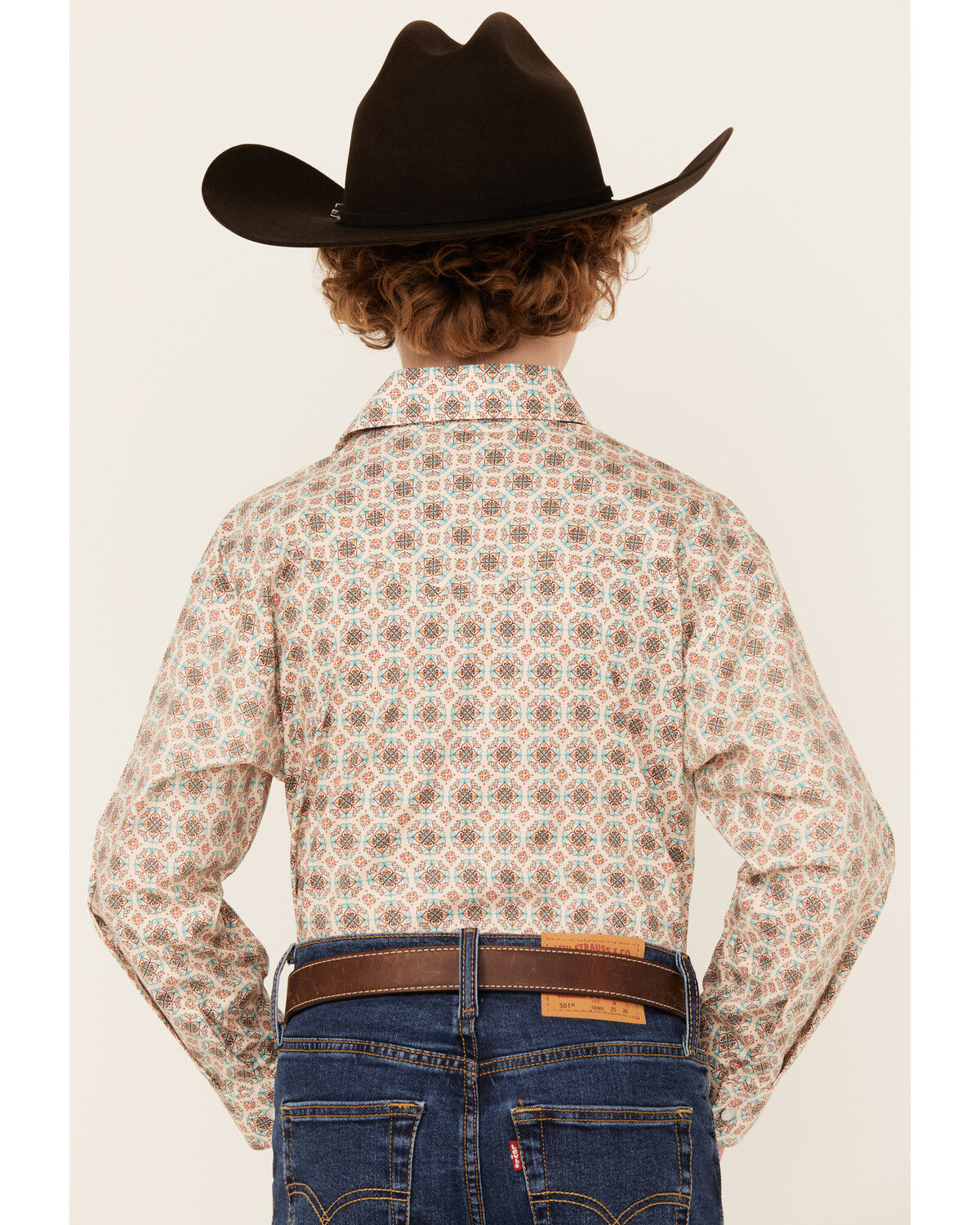 Image #4 - Rock & Roll Denim Boys Geo Print Long Sleeve Pearl Stretch Snap Western Shirt, Cream, hi-res