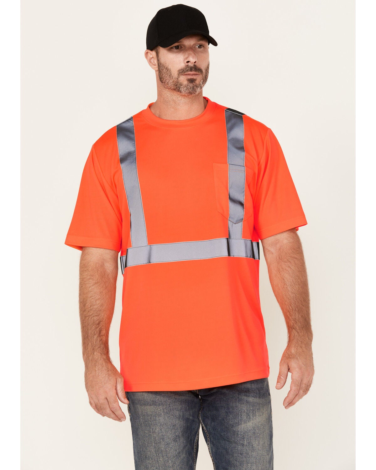 Hawx Men's Hi-Vis Reflective Short Sleeve Work T-Shirt - Big, Orange, hi-res