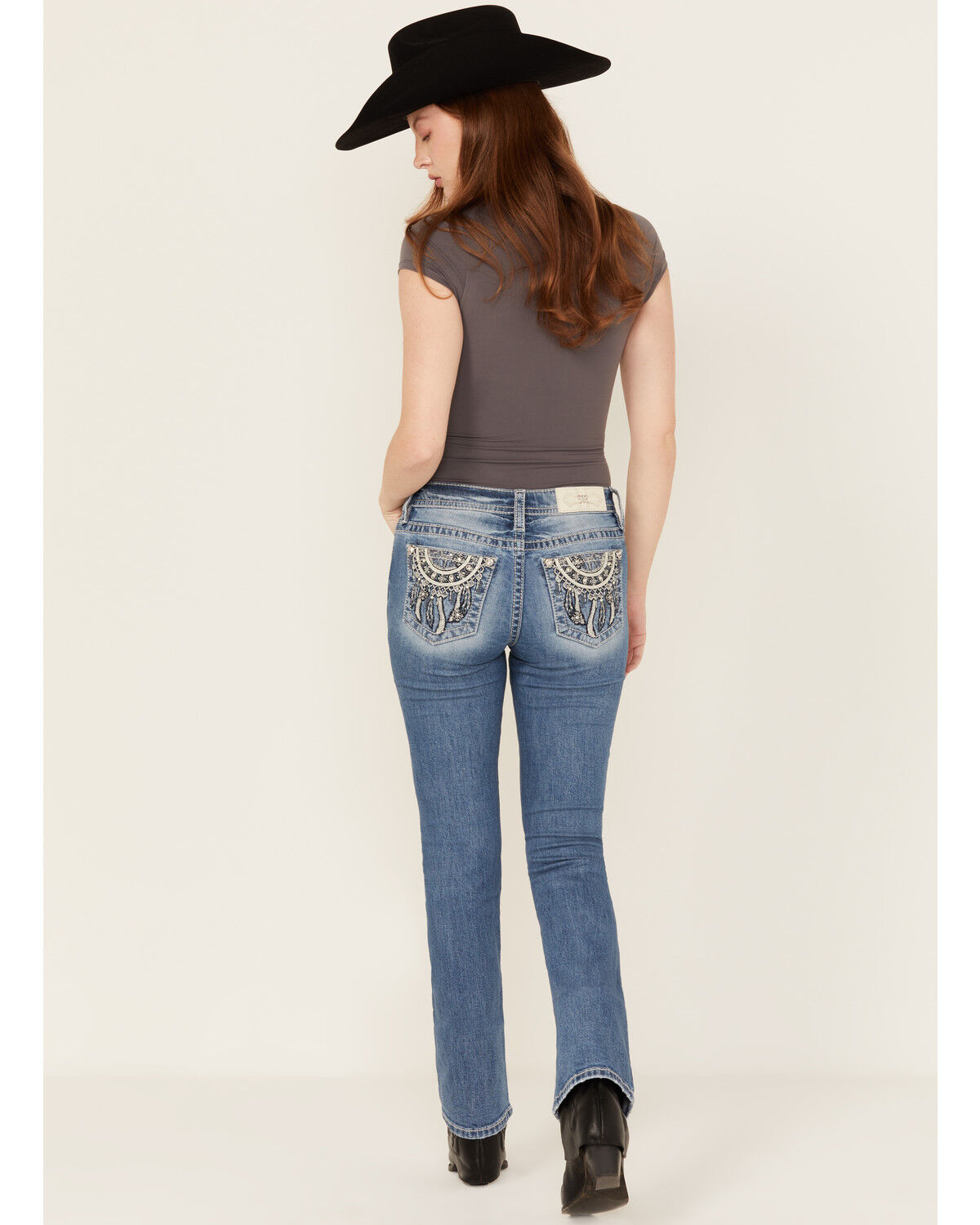 Image #1 - Miss Me Women's Medium Wash Dream Catcher Embroidered Mid Rise Bootcut Stretch Denim Jeans, Medium Wash, hi-res