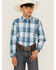 Image #1 - Roper Boys' Plaid Print Long Sleeve Pearl Snap Western Shirt, Blue, hi-res