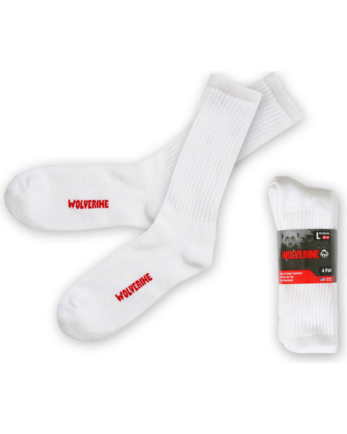 Wolverine Men's 4 Pack Work Socks, White, hi-res