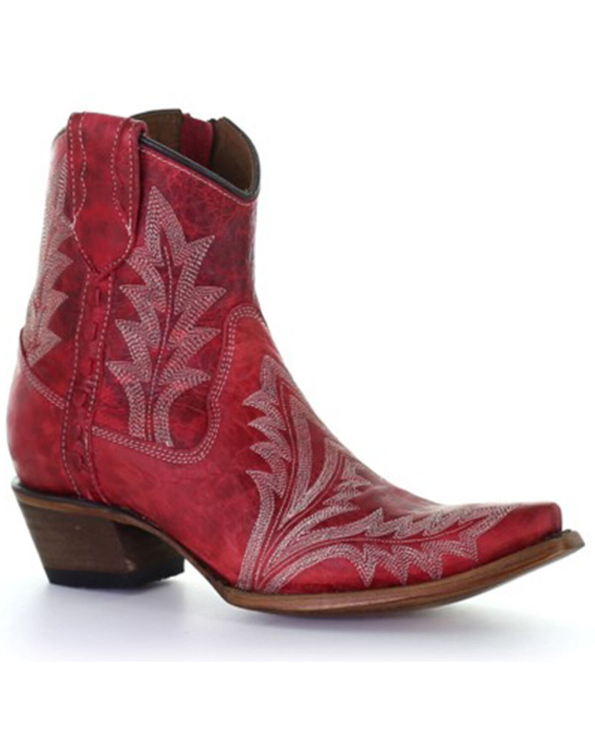 Image #1 - Circle G Women's Embroidered Western Booties - Snip Toe, Red, hi-res