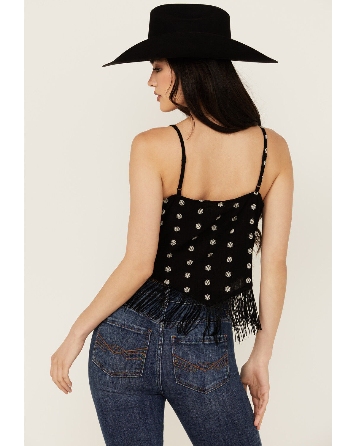 Image #4 - Idyllwind Women's Sunnett Embroidered Fringe Hanky Hem Tank, Black, hi-res