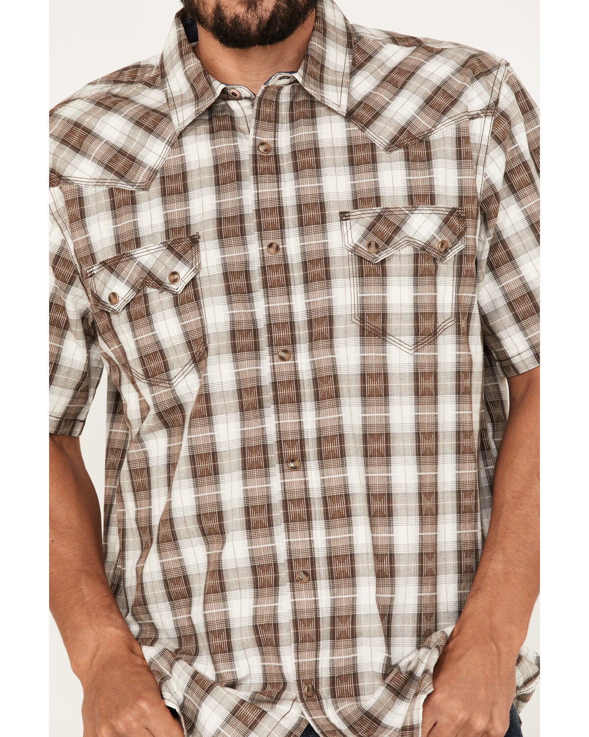 Image #3 - Moonshine Spirit&reg; Men's Twisted Barb Plaid Snap Western Shirt, Brown, hi-res