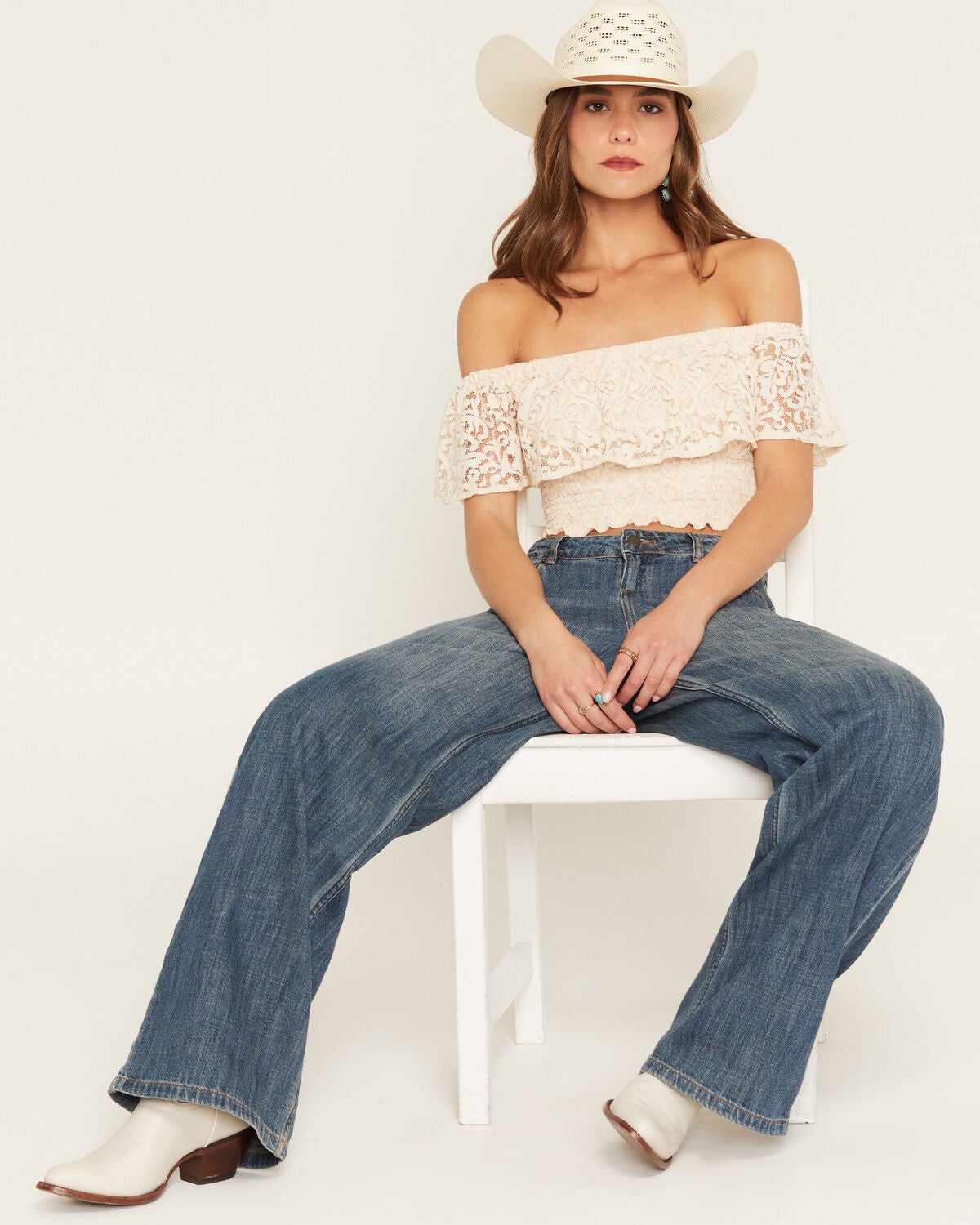 Image #1 - Shyanne Women's Loxley Cropped Lace Top, Natural, hi-res