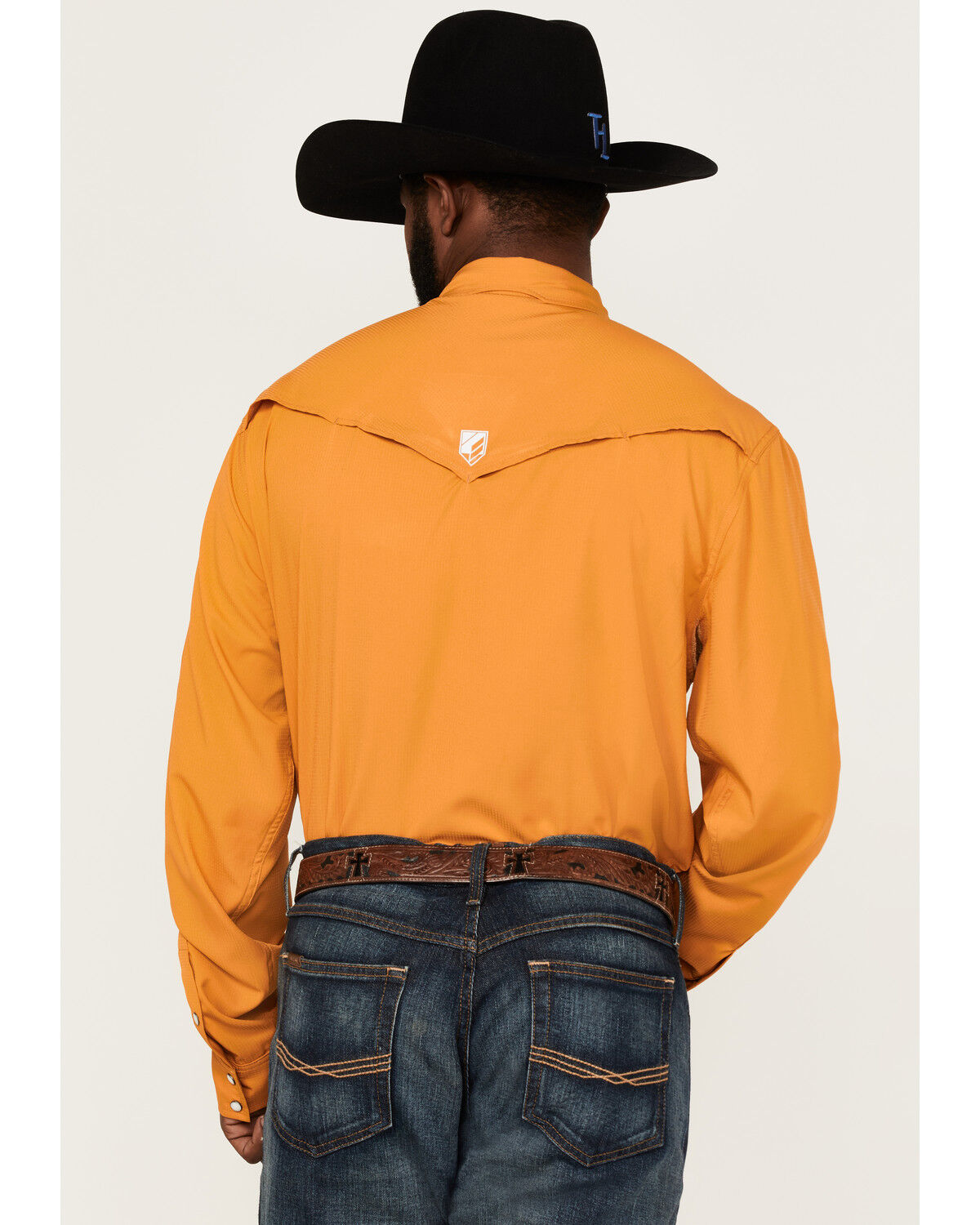 Image #4 - RANK 45® Men's Solid Roughie Tech Long Sleeve Snap Western Shirt, Gold, hi-res