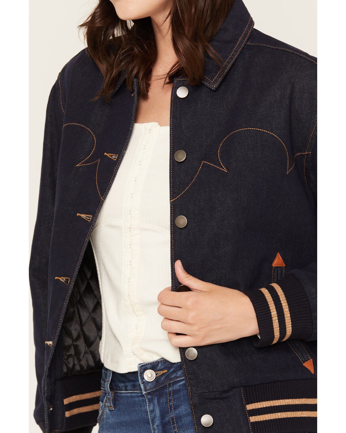 Image #3 - Rock & Roll Denim Women's Dark Wash Bomber Jacket, Dark Wash, hi-res