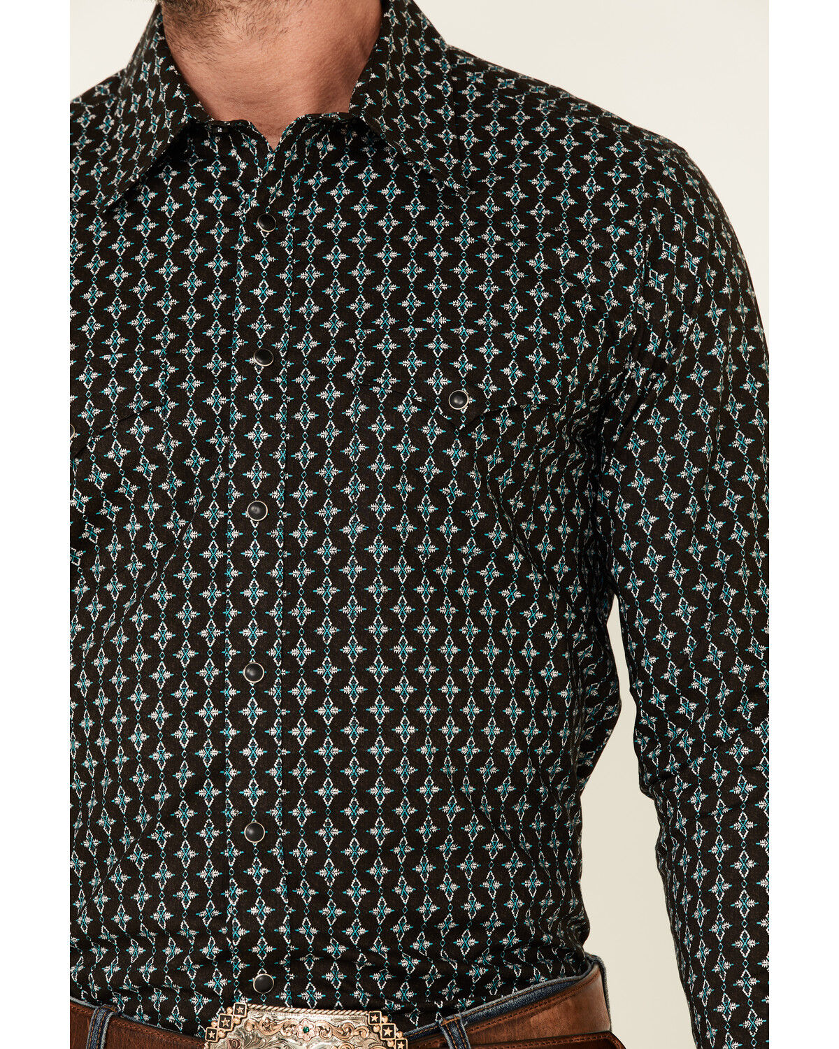Image #3 - Rock & Roll Denim Men's Brown Southwestern Geo Print Long Sleeve Snap Western Shirt, Brown, hi-res