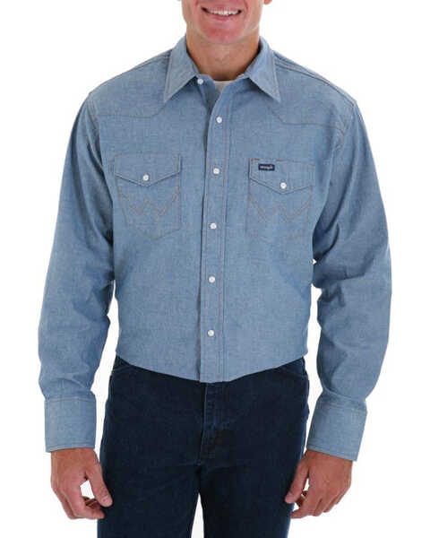 Image #1 - Wrangler Men's Cowboy Cut Work Chambray Shirt, Light/pastel Blue, hi-res