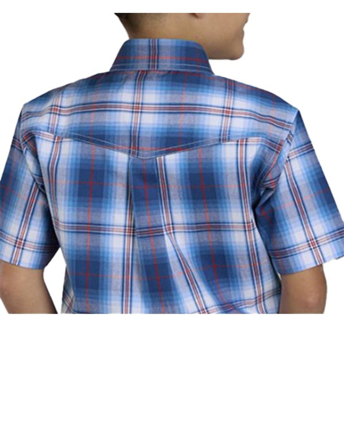 Image #2 - Roper Boys' Plaid Print Short Sleeve Button-Down Western Shirt, Blue, hi-res