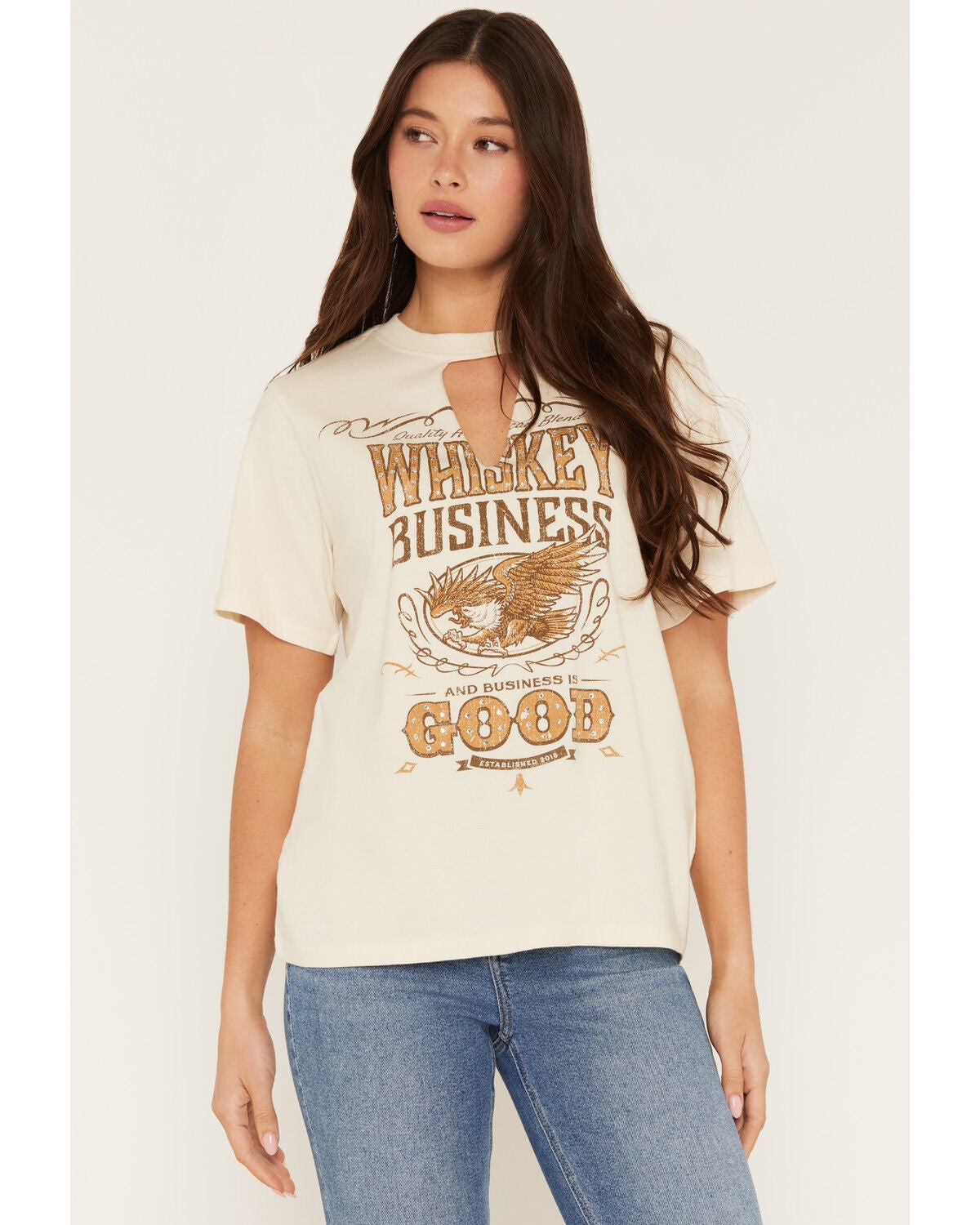 Image #1 - Idyllwind Women's Whiskey Business Short Sleeve Graphic Tee, Ivory, hi-res