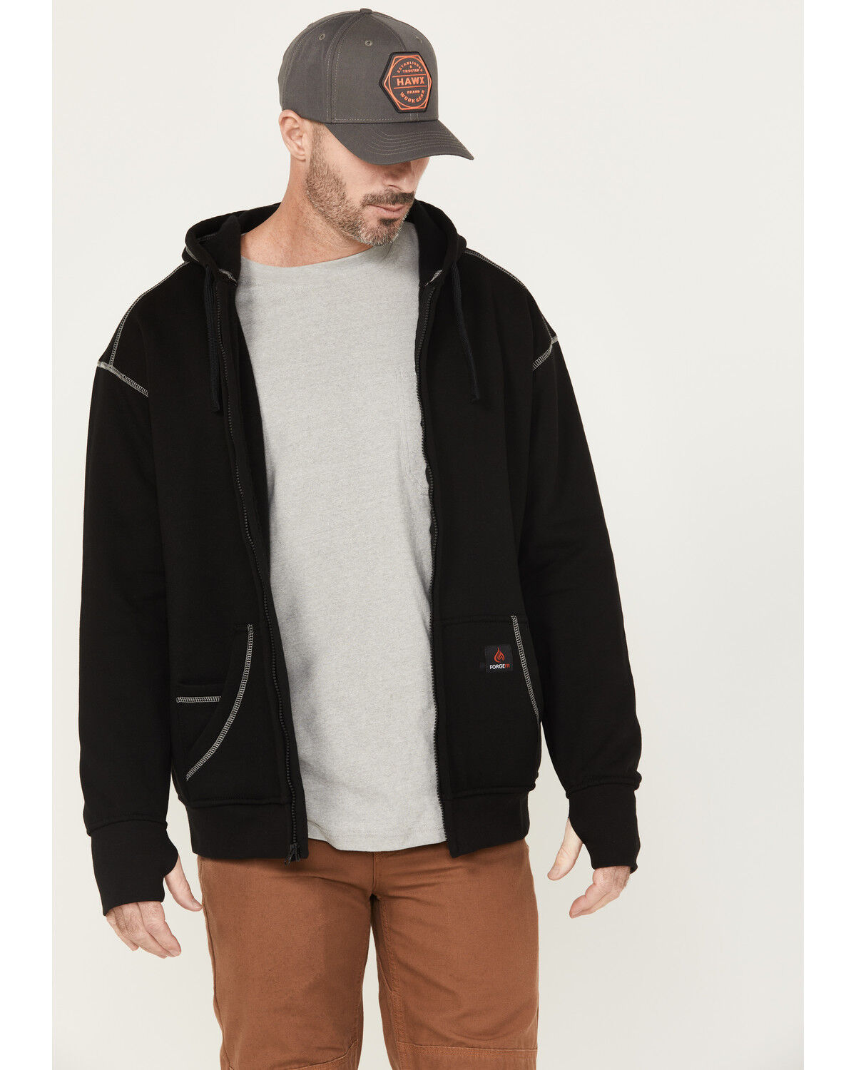 Image #1 - Forge Workwear Men's FR Zip Hooded Sweatshirt, Black, hi-res