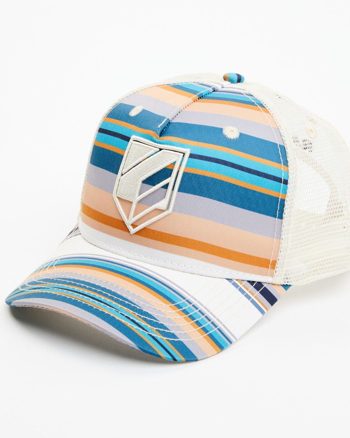 Image #1 - RANK 45® Women's Serape Stripe Embroidered Logo Mesh Back Trucker Cap, Red, hi-res
