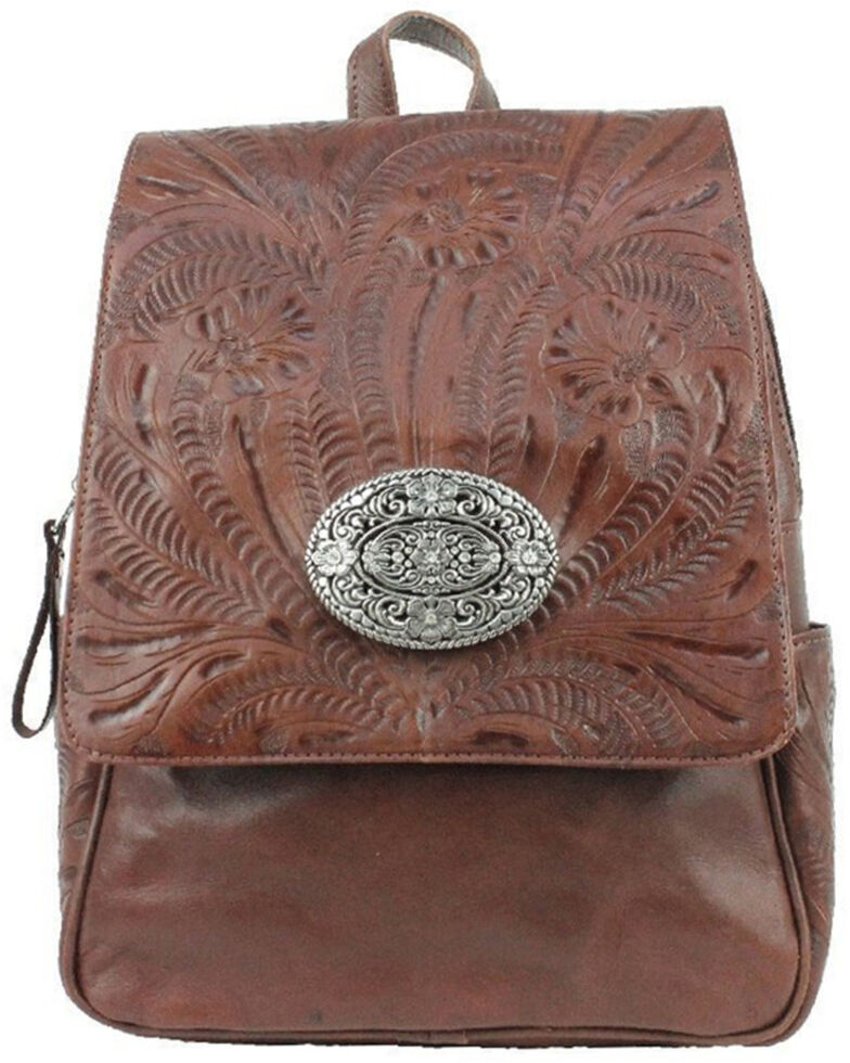 American West Women's Lariats Hand Tooled Backpack, Brown, hi-res