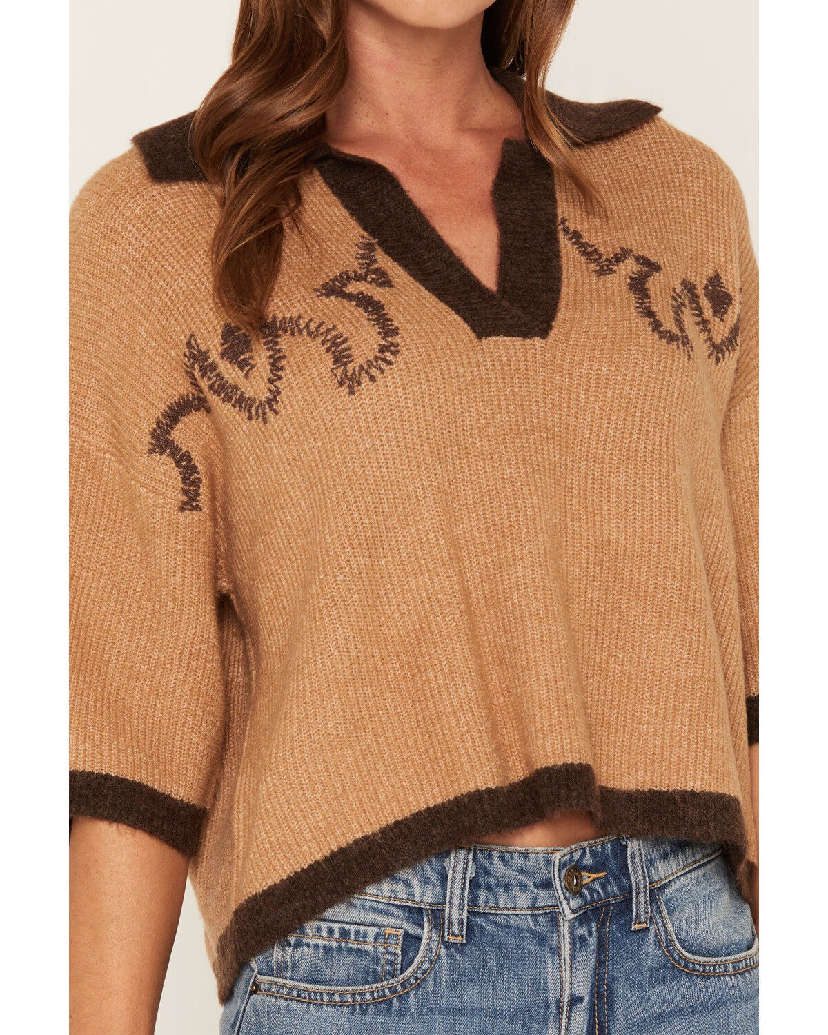 Image #3 - By Together Women's Short Sleeve Sweater, Camel, hi-res