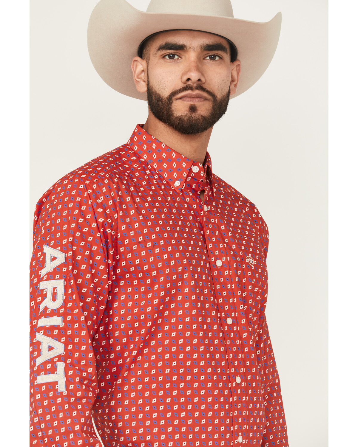 Image #2 - Ariat Men's Team Fallon Geo Print Long Sleeve Button-Down Western Shirt, Red, hi-res