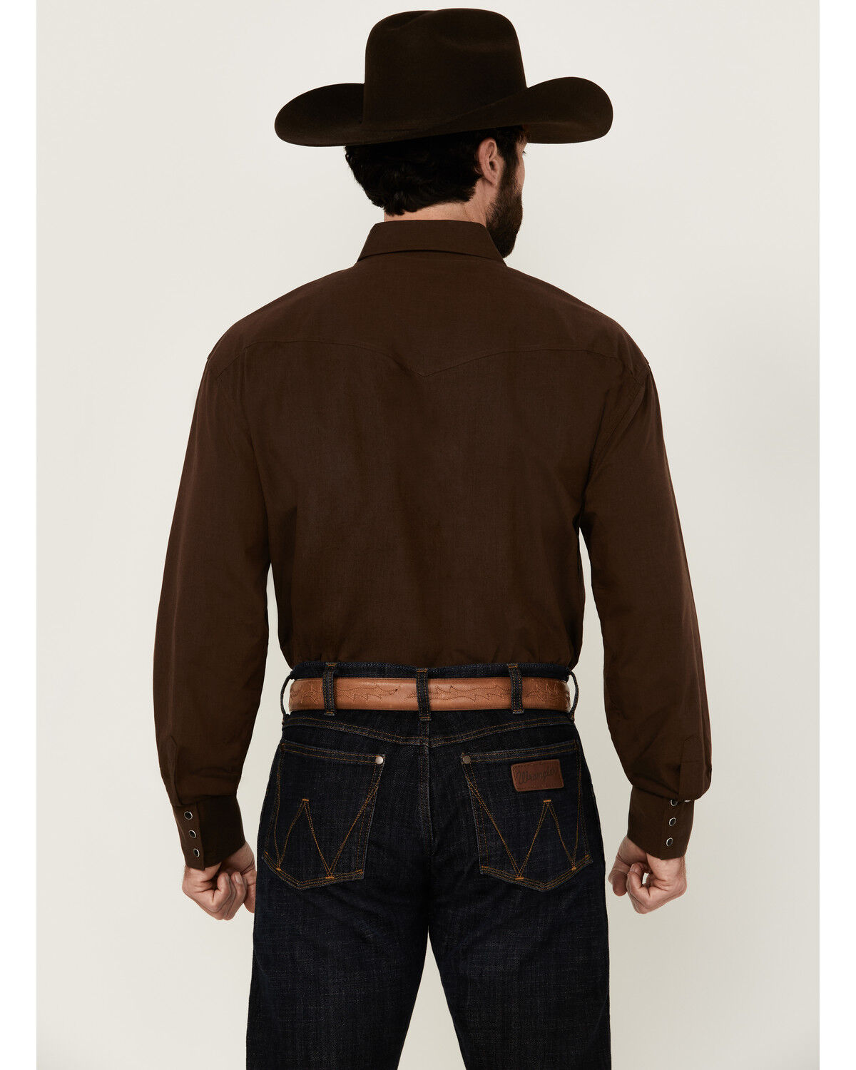 Image #4 - Roper Men's Amarillo Solid Long Sleeve Snap Western Shirt, Brown, hi-res