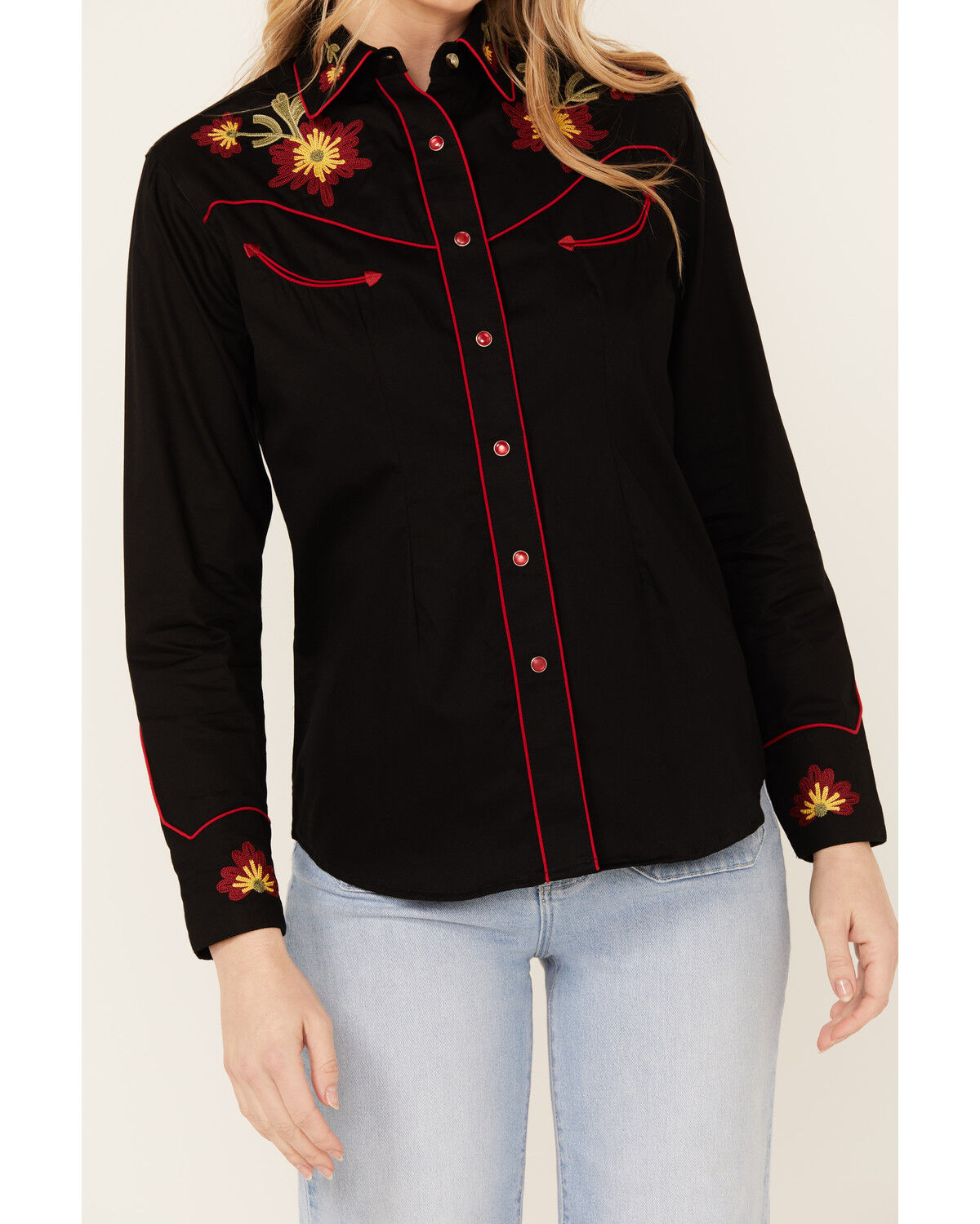 Image #3 - Rockmount Ranchwear Women's Vintage Floral Embroidered Long Sleeve Snap Western Shirt, Black, hi-res