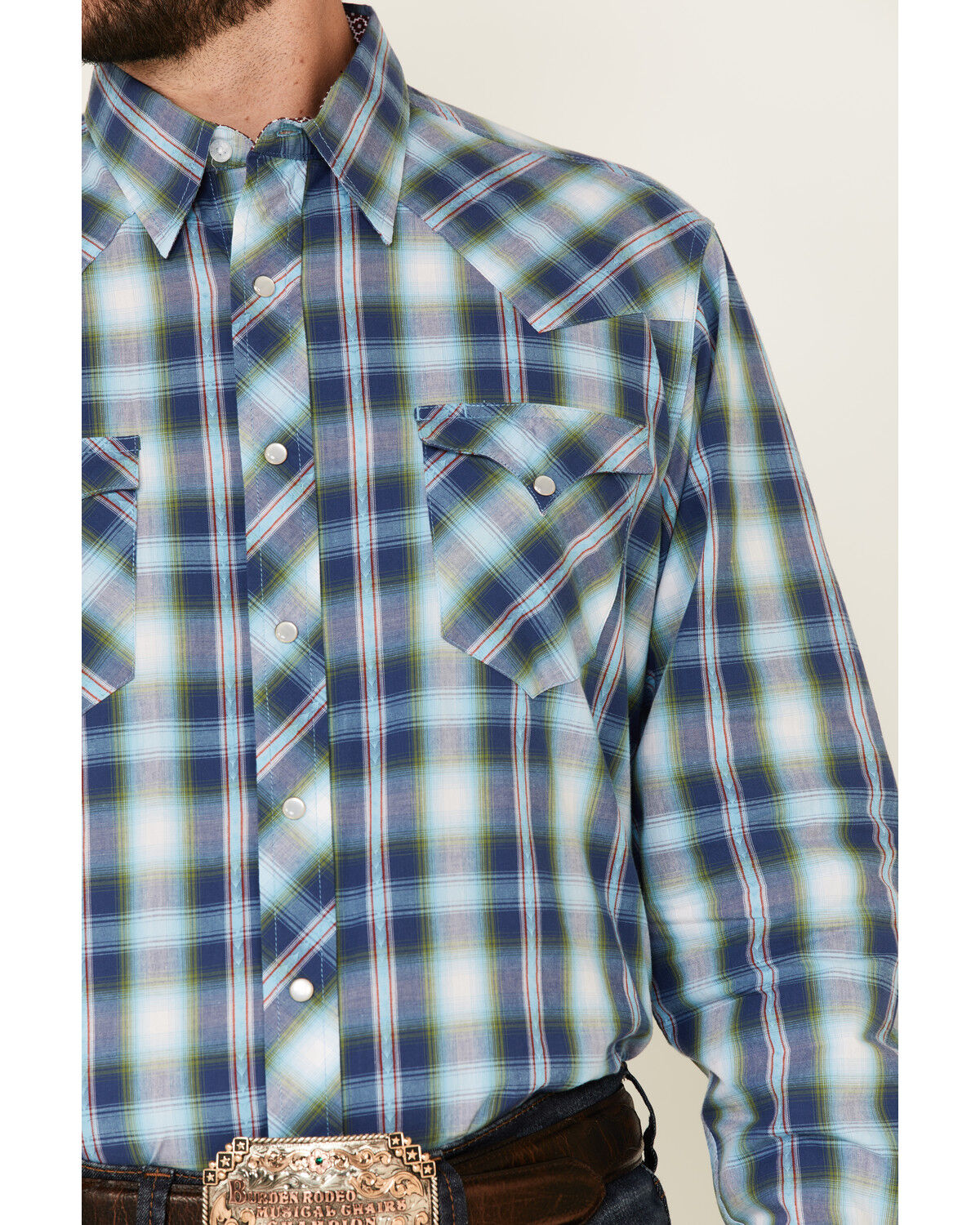 Image #3 - West Made Men's Dobby Plaid Long Sleeve Pearl Snap Western Shirt, , hi-res