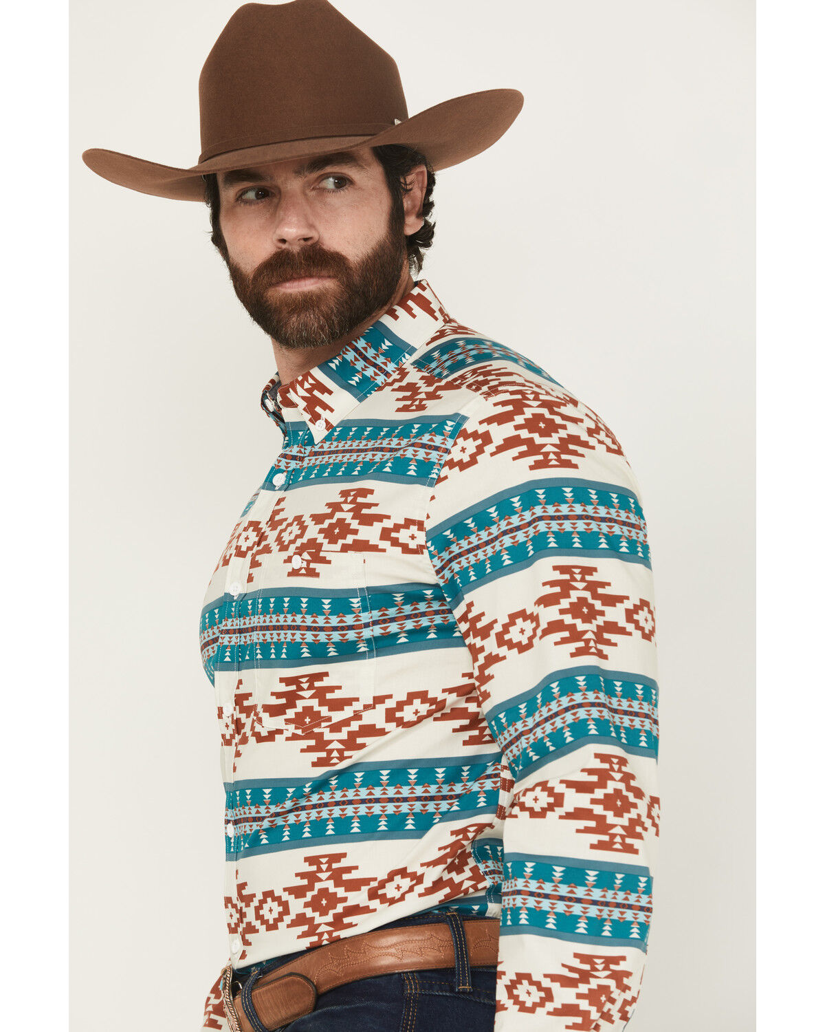 Image #2 - RANK 45® Men's Hansan Southwestern Striped Long Sleeve Button-Down Stretch Western Shirt, Multi, hi-res