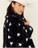 Hem & Thread Women's Navy Star Print Faux Fur Jacket , Navy, hi-res