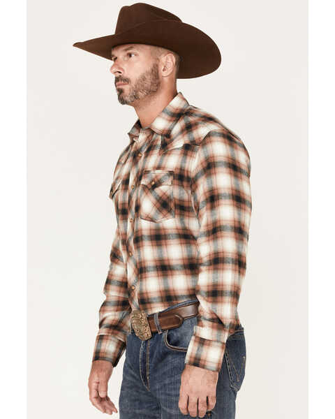 Image #2 - Wrangler Retro Men's Plaid Print Long Sleeve Snap Western Flannel Shirt , Brown, hi-res