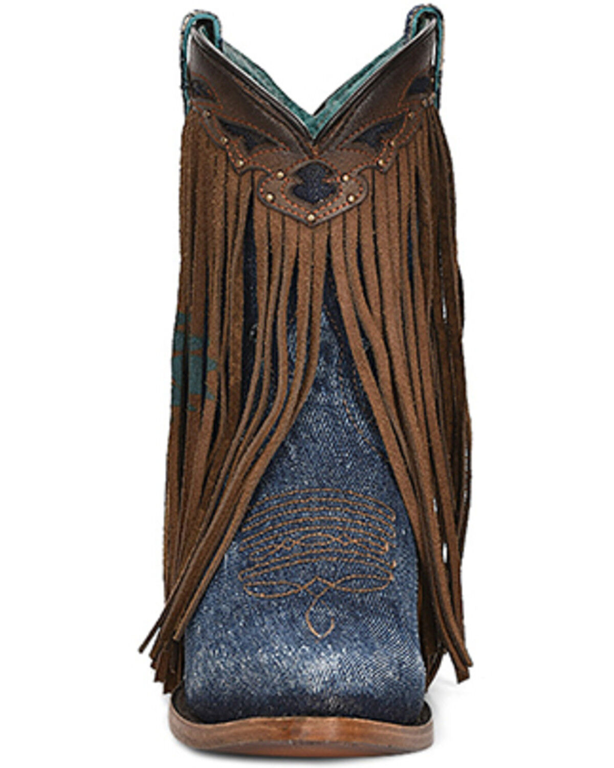 Image #3 - Corral Women's Denim Overlay Fringe Ankle Booties - Snip Toe, Brown, hi-res