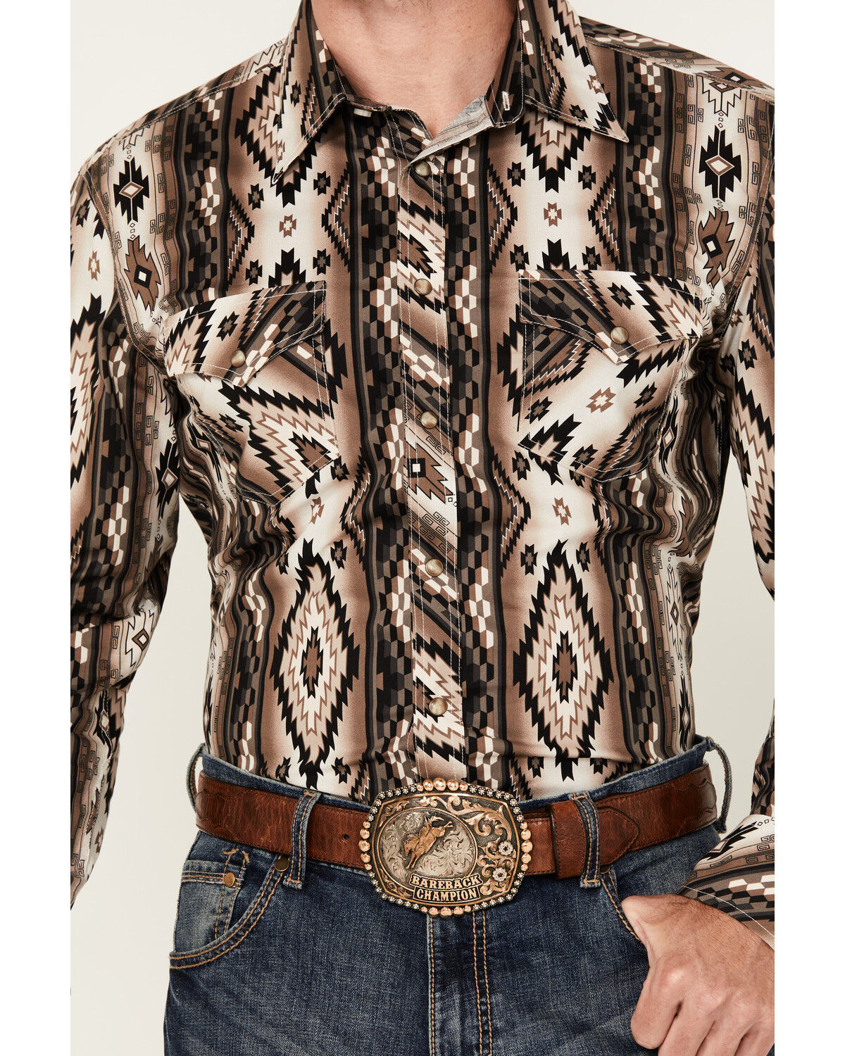 Image #3 - Rock & Roll Denim Men's Southwestern Print Long Sleeve Snap Stretch Western Shirt, Black, hi-res