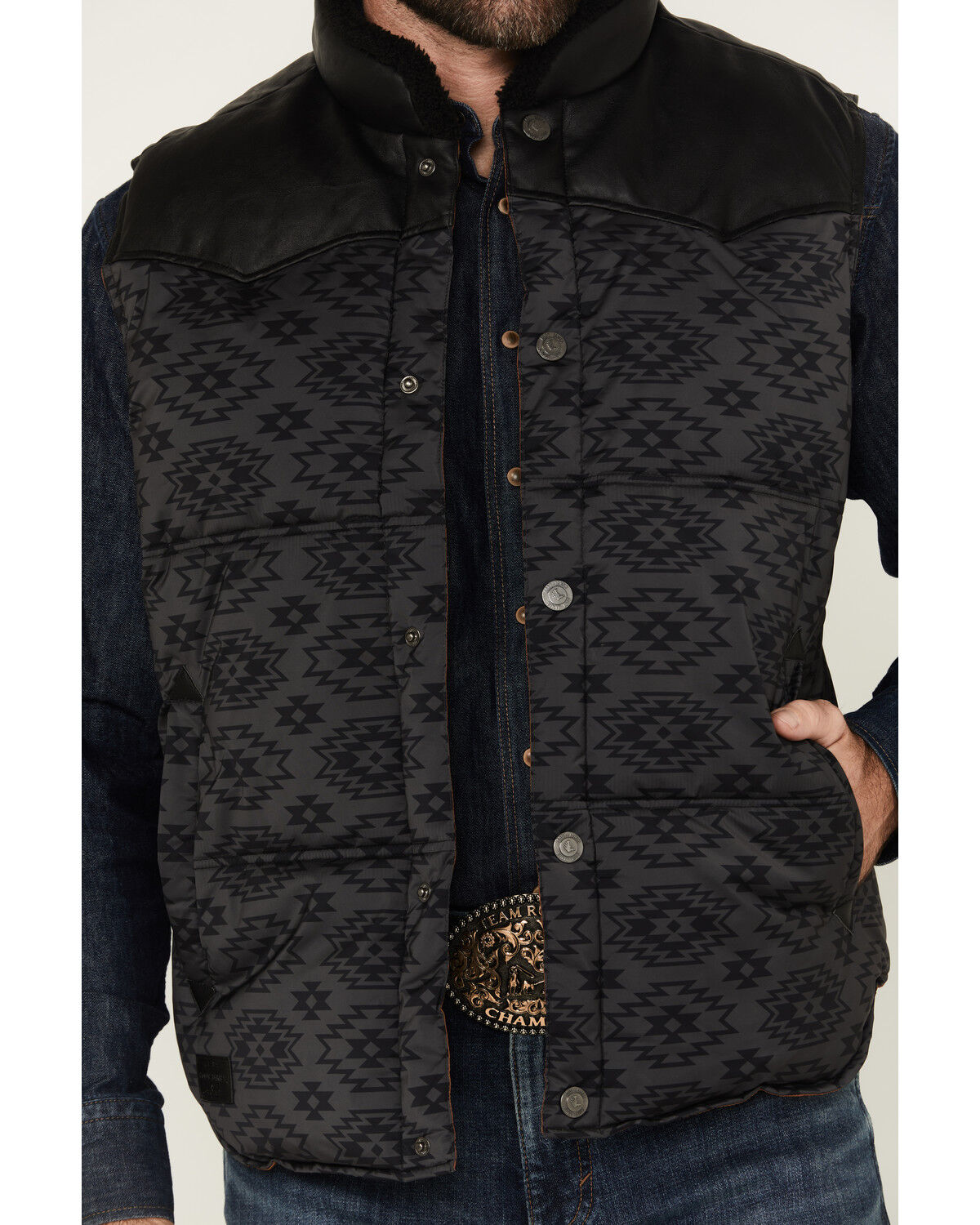 Image #3 - Cody James Men's Rocker Tonal Southwestern Print Puffer Vest, Black, hi-res