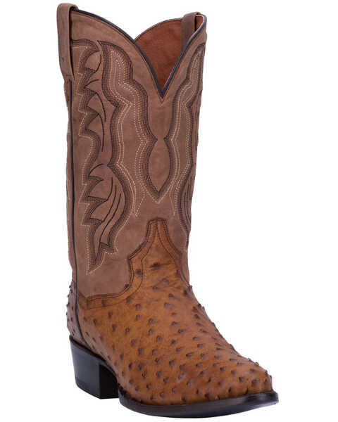 Dan Post Men's Tempe Full Quill Ostrich Western Boots -  Medium Toe, Saddle Tan, hi-res