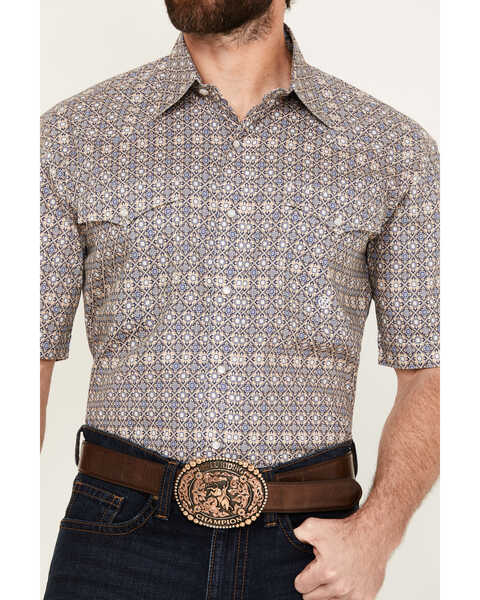 Image #3 - Roper Men's Amarillo Mini Medallion Print Short Sleeve Snap Western Shirt , Beige, hi-res