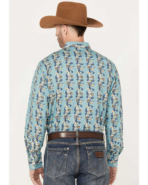 Image #4 - Ariat Men's Hains Retro Fit Snap Long Sleeve Western Shirt, Aqua, hi-res