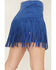 Image #4 - Fornia Women's Faux Suede Fringe and Studded Mini Skirt, Blue, hi-res