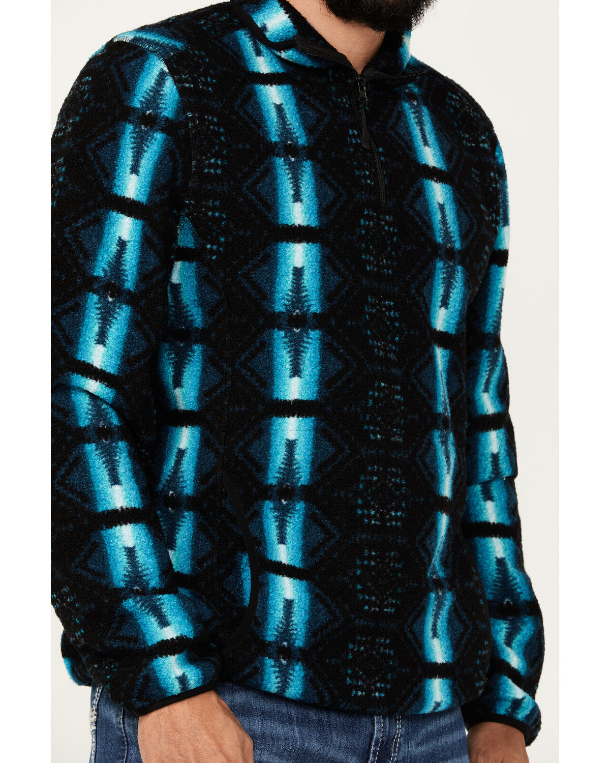 Image #3 - Rock & Roll Denim Men's Southwestern Print Berber Pullover, Teal, hi-res