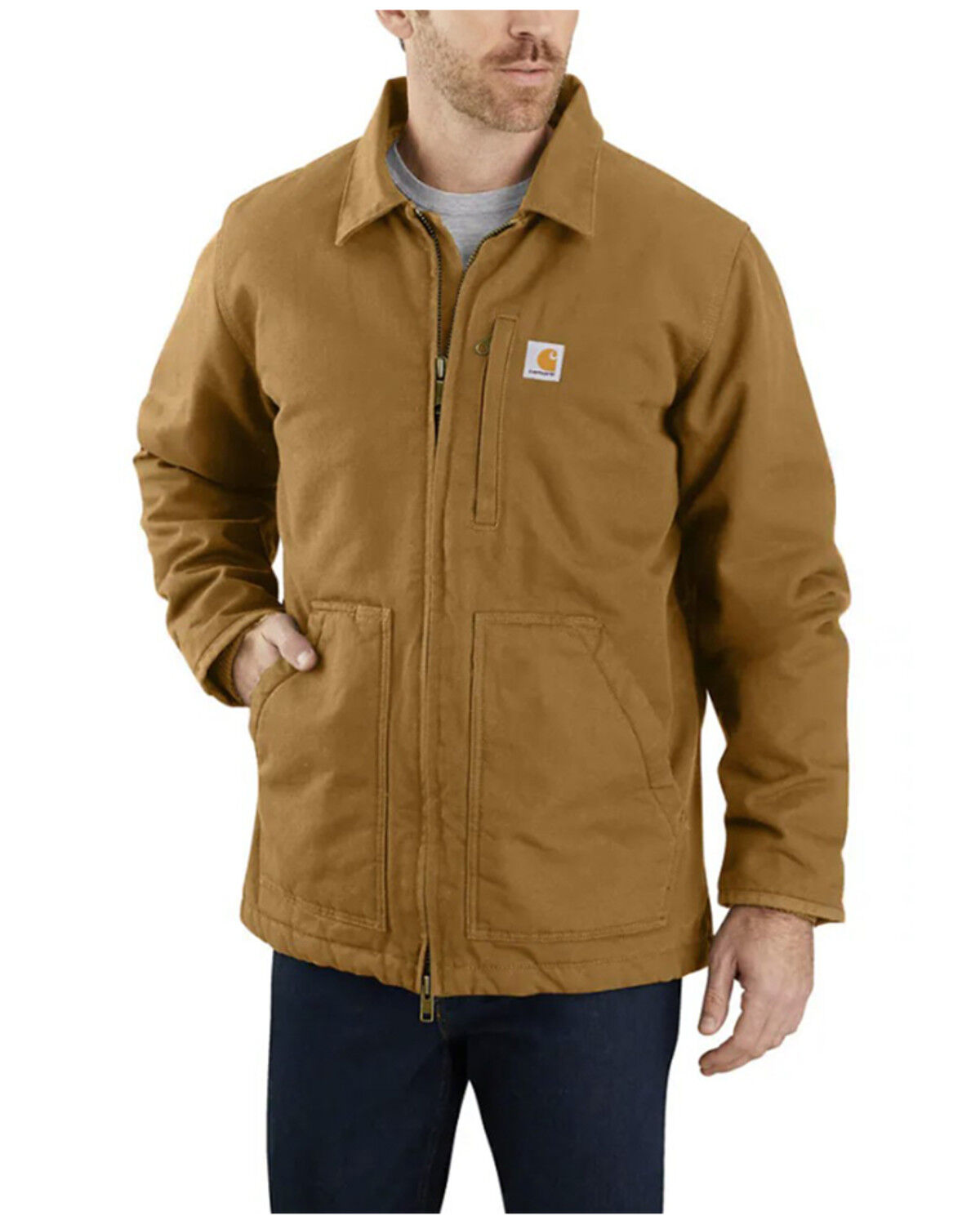 Image #1 - Carhartt Men's Loose Fit Washed Duck Sherpa Lined Coat - Tall, Brown, hi-res