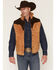Image #1 - Cripple Creek Men's Suede Color Block Snap Puffer Vest, Cognac, hi-res