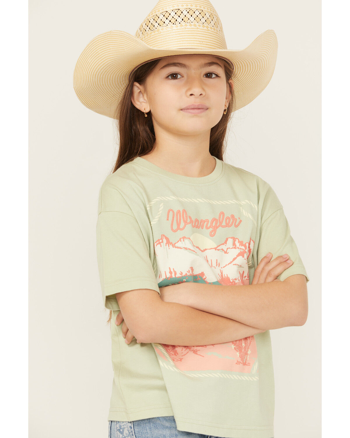 Image #3 - Wrangler Girls' Logo Desert Short Sleeve Graphic Tee, Green, hi-res