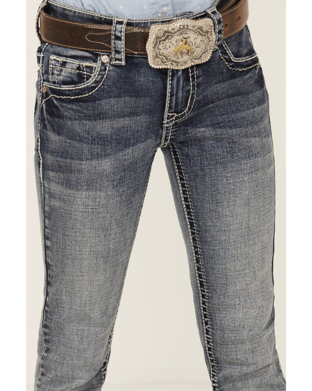 Shyanne Little Girls' Medium Wash Faded Paisley Pocket