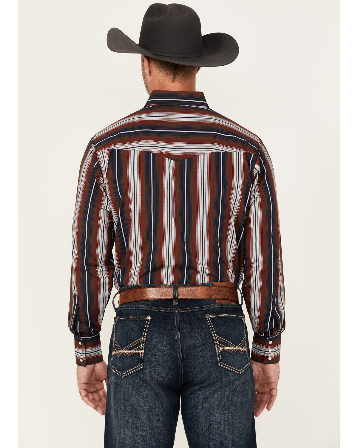 Image #4 - Ely Walker Men's Striped Long Sleeve Pearl Snap Western Shirt, Burgundy, hi-res