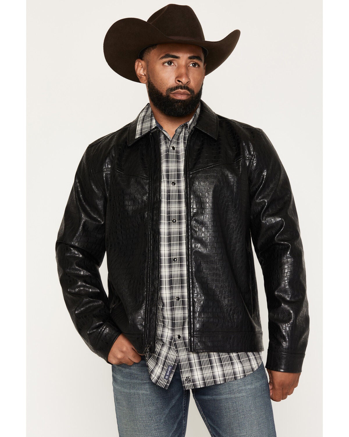 Moonshine Spirit&reg; Men's Cayman Faux Caiman Leather Jacket, Black, hi-res
