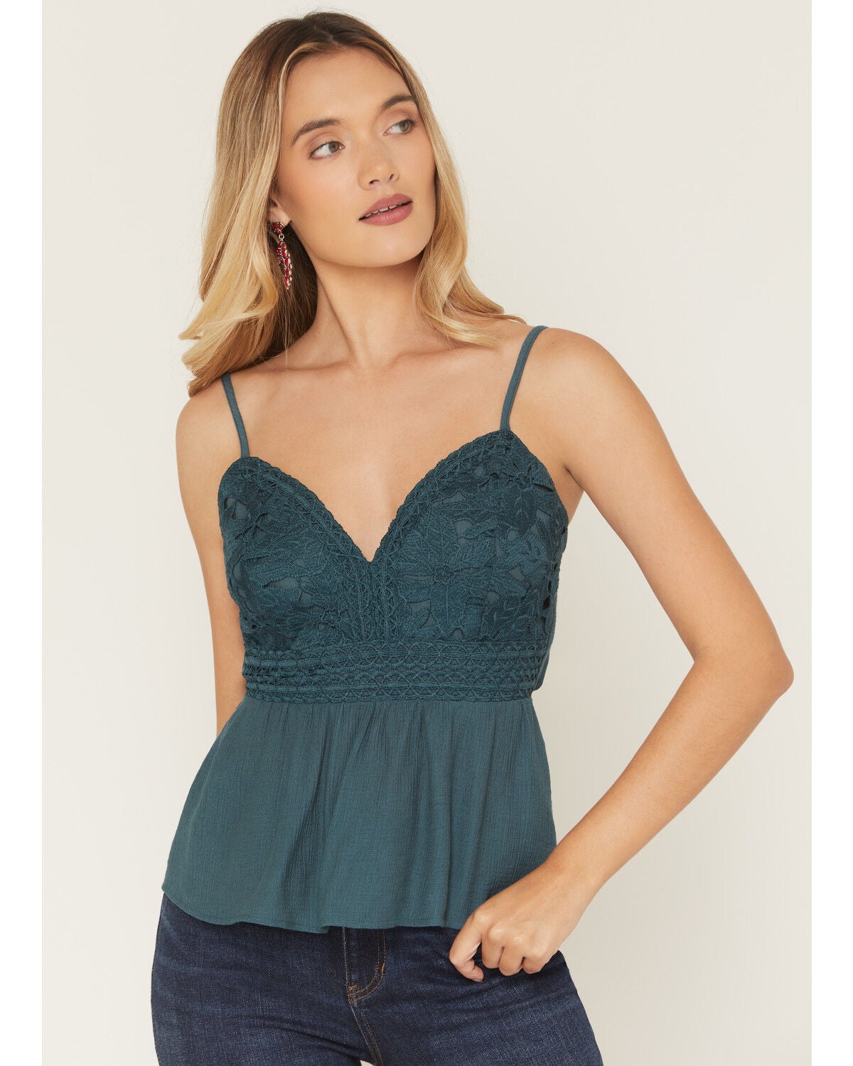 Image #1 - Shyanne Women's Crochet Front Sleeveless Top, Teal, hi-res