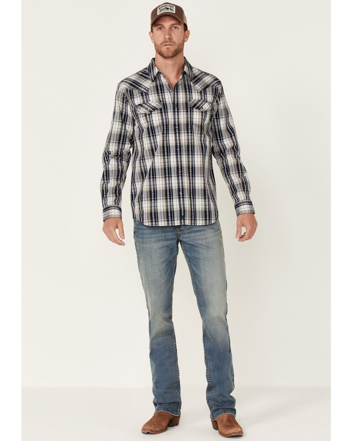 Image #2 - Moonshine Spirit&reg; Men's Talum Plaid Long Sleeve Snap Western Shirt, Navy, hi-res