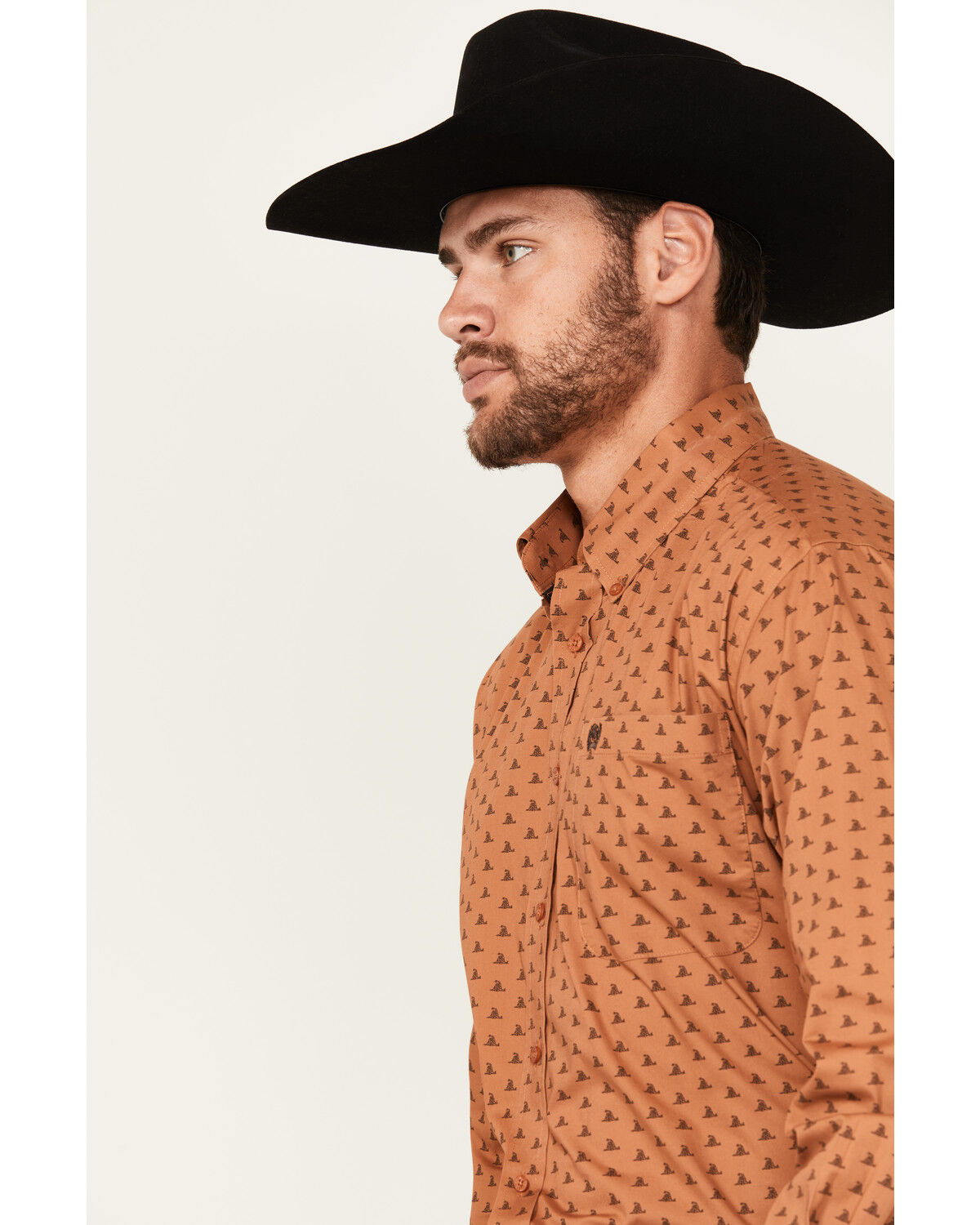 Image #2 - Cinch Men's Mini Snake Print Long Sleeve Button-Down Western Shirt, Orange, hi-res