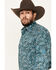 Image #2 - Stetson Men's Floral Print Long Sleeve Pearl Snap Western Shirt, Teal, hi-res