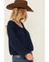 Image #2 - Cleo + Wolf Women's Christopher Solid Long Sleeve Peasant Top, Navy, hi-res