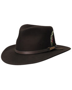 Scala Men's Chocolate Brown Crushable Wool Felt Outback Hat, Chocolate, hi-res